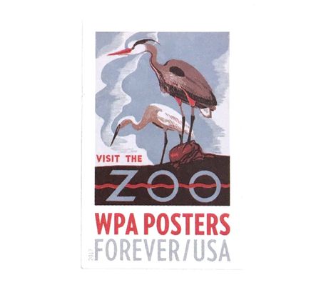 100 Vintage Zoo Poster Forever Stamps // Great Blue Heron Stamps // Unused WPA Zoo Poster Postage Stamps for Mailing